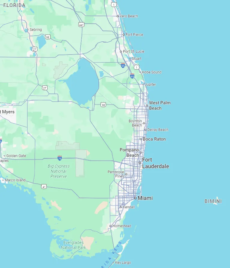 Service area map of Fort Lauderdale and Broward County Florida for local handyman services